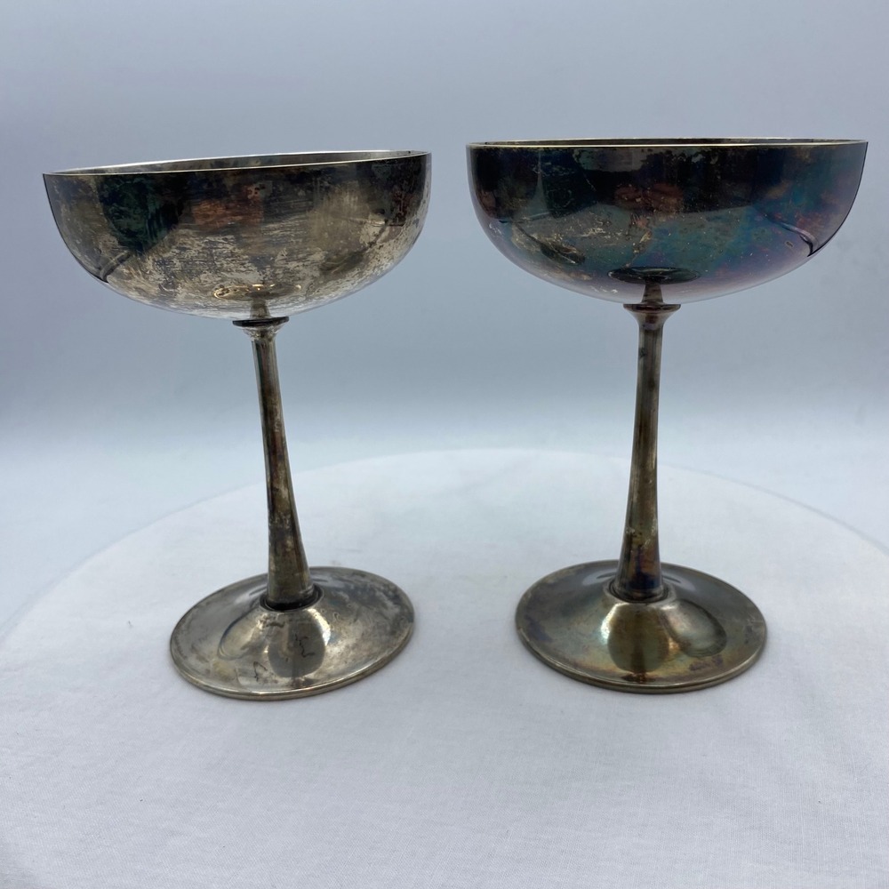 Bridalane Italy Silver Plated Champagne Coupe Set Vintage Iridescent Patina MCM